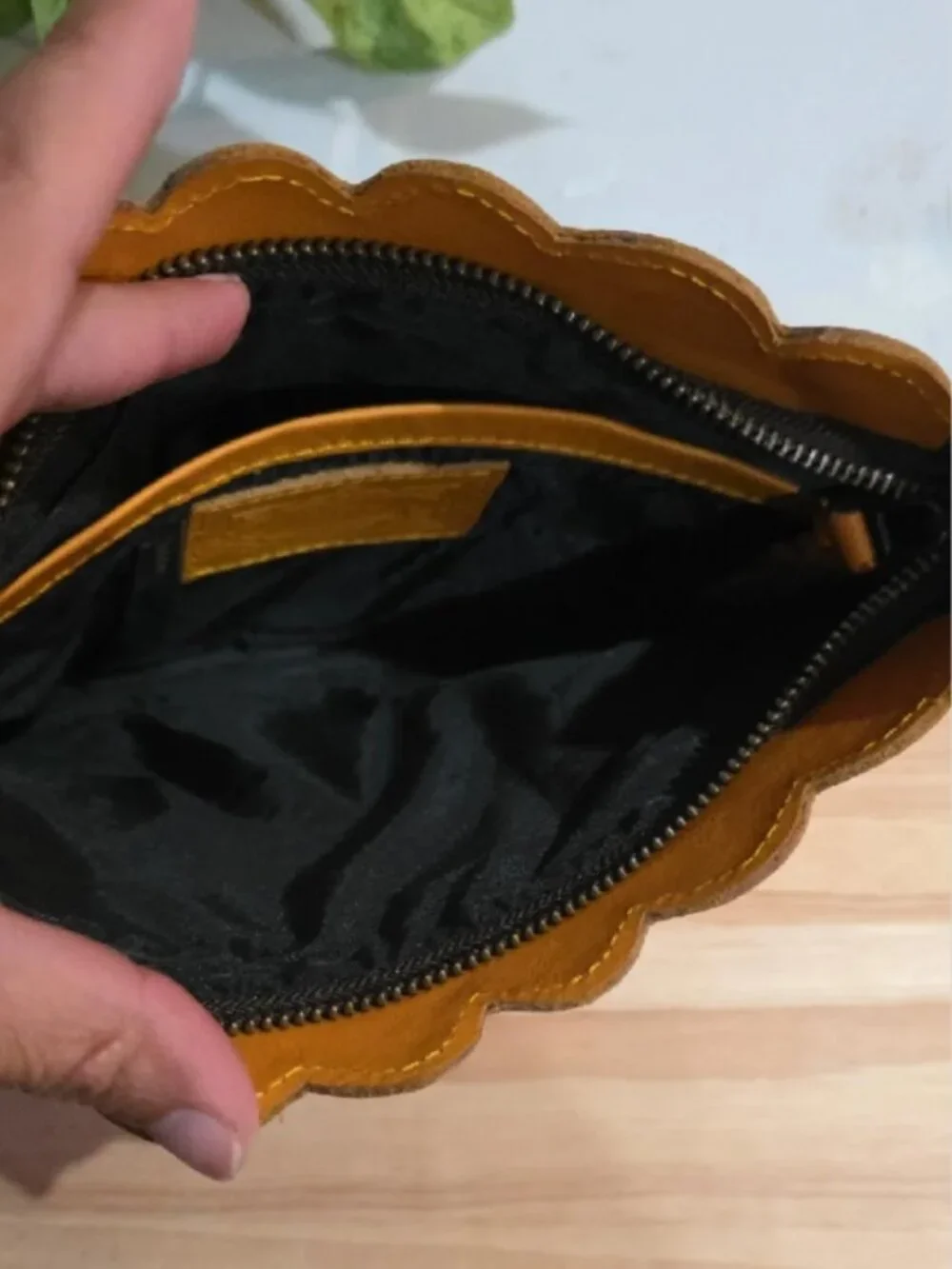 Leaders In Leather Tooled Floral Leather Clutch in Mustard/makeup bag